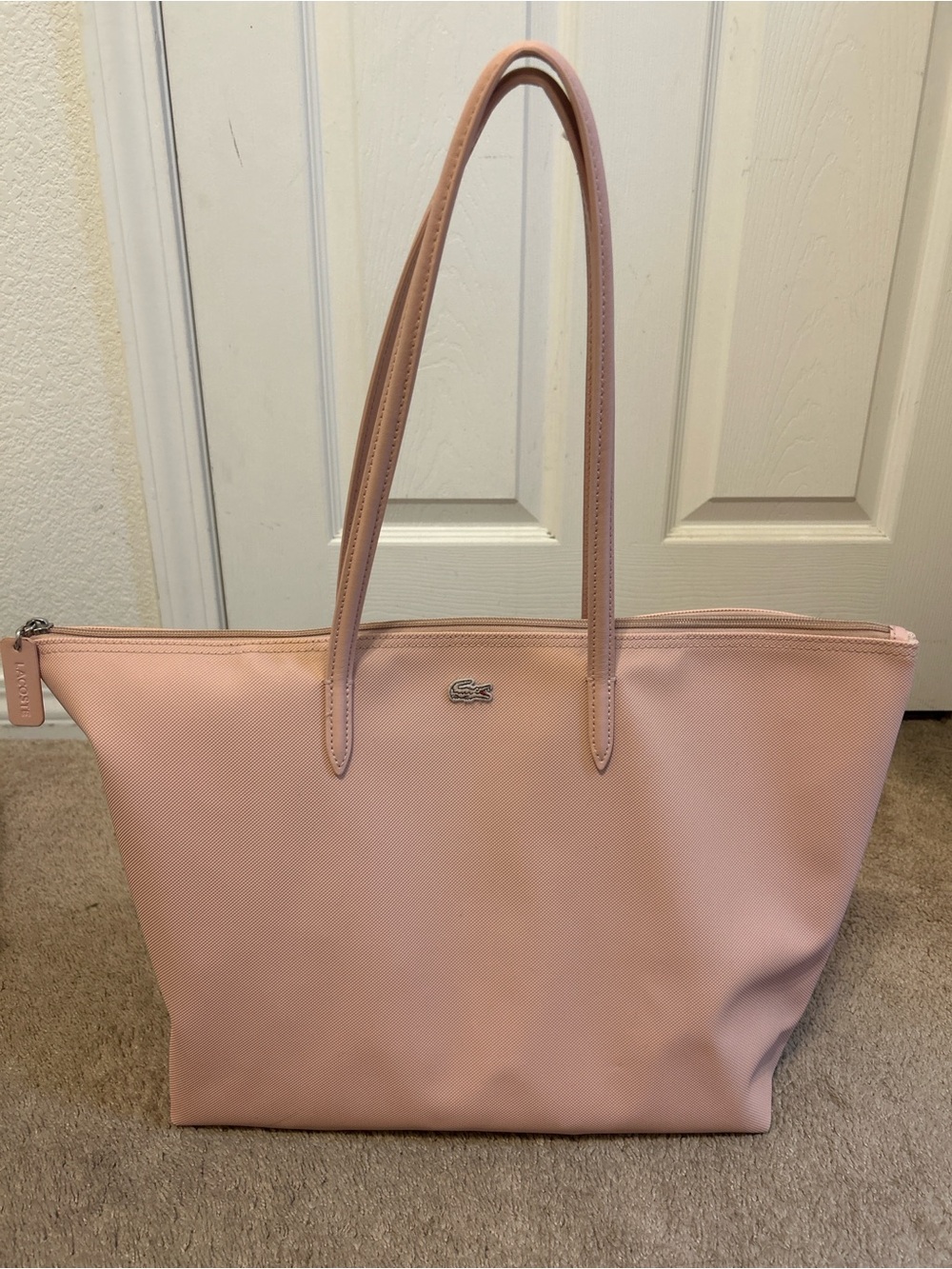 Lacoste Large Light Pink Leather Tote Bag